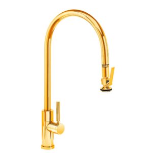 Waterstone Modern Extended Reach PLP Pulldown Faucet – Lever Sprayer – Polished Gold
