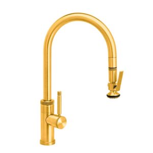 Waterstone Industrial PLP Pulldown Faucet – Lever Sprayer – Satin Gold
