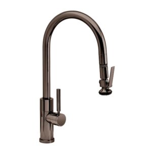 Waterstone Modern PLP Pulldown Faucet – Lever Sprayer – Angled Spout – Black Nickel