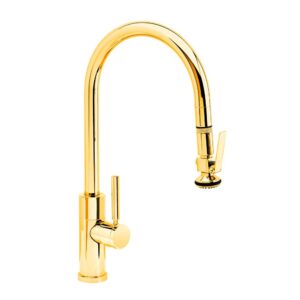 Waterstone Modern PLP Pulldown Faucet – Lever Sprayer – Angled Spout – Polished Gold