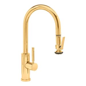 Waterstone Industrial Prep Size PLP Pulldown Faucet – Lever Sprayer – Polished Brass