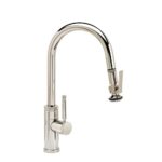 Waterstone Industrial Prep Size PLP Pulldown Faucet - Lever Sprayer - Angled Spout - Tuscan Brass