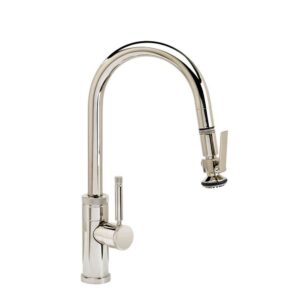 Waterstone Industrial Prep Size PLP Pulldown Faucet – Lever Sprayer – Angled Spout – American Bronze