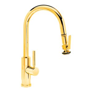 Waterstone Modern Prep Size PLP Pulldown Faucet – Lever Sprayer – Angled Spout – Polished Gold