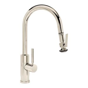 Waterstone Modern Prep Size PLP Pulldown Faucet – Lever Sprayer – Angled Spout – Polished Nickel