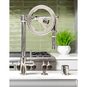 Waterstone Endeavor Wheel Pulldown Faucet - Toggle Sprayer - Antique Brass - Image 2