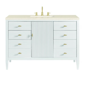 Myrrin 48″ Vanity, Bright White w/ 3 CM Eternal Marfil Quartz Top
