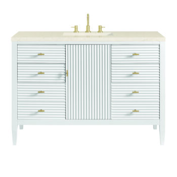 Myrrin 48" Vanity, Bright White w/ 3 CM Eternal Marfil Quartz Top