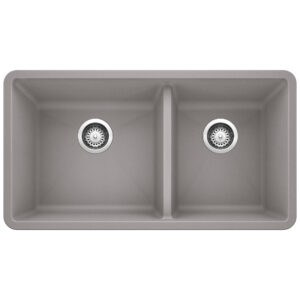Blanco Precis SILGRANIT 33″ 60/40 Double Bowl Undermount Kitchen Sink – Metallic Gray