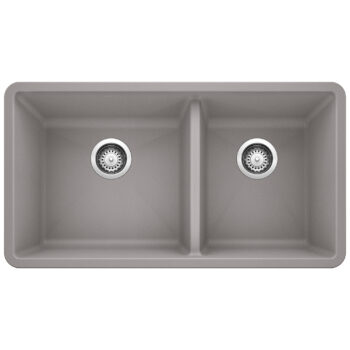 Blanco Precis SILGRANIT 33" 60/40 Double Bowl Undermount Kitchen Sink - Metallic Gray
