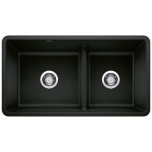 Blanco Precis SILGRANIT 33″ 60/40 Reversible Double Bowl Undermount Kitchen Sink with Low Divide – Coal Black