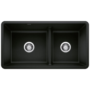 Blanco Precis SILGRANIT 33" 60/40 Reversible Double Bowl Undermount Kitchen Sink with Low Divide - Coal Black