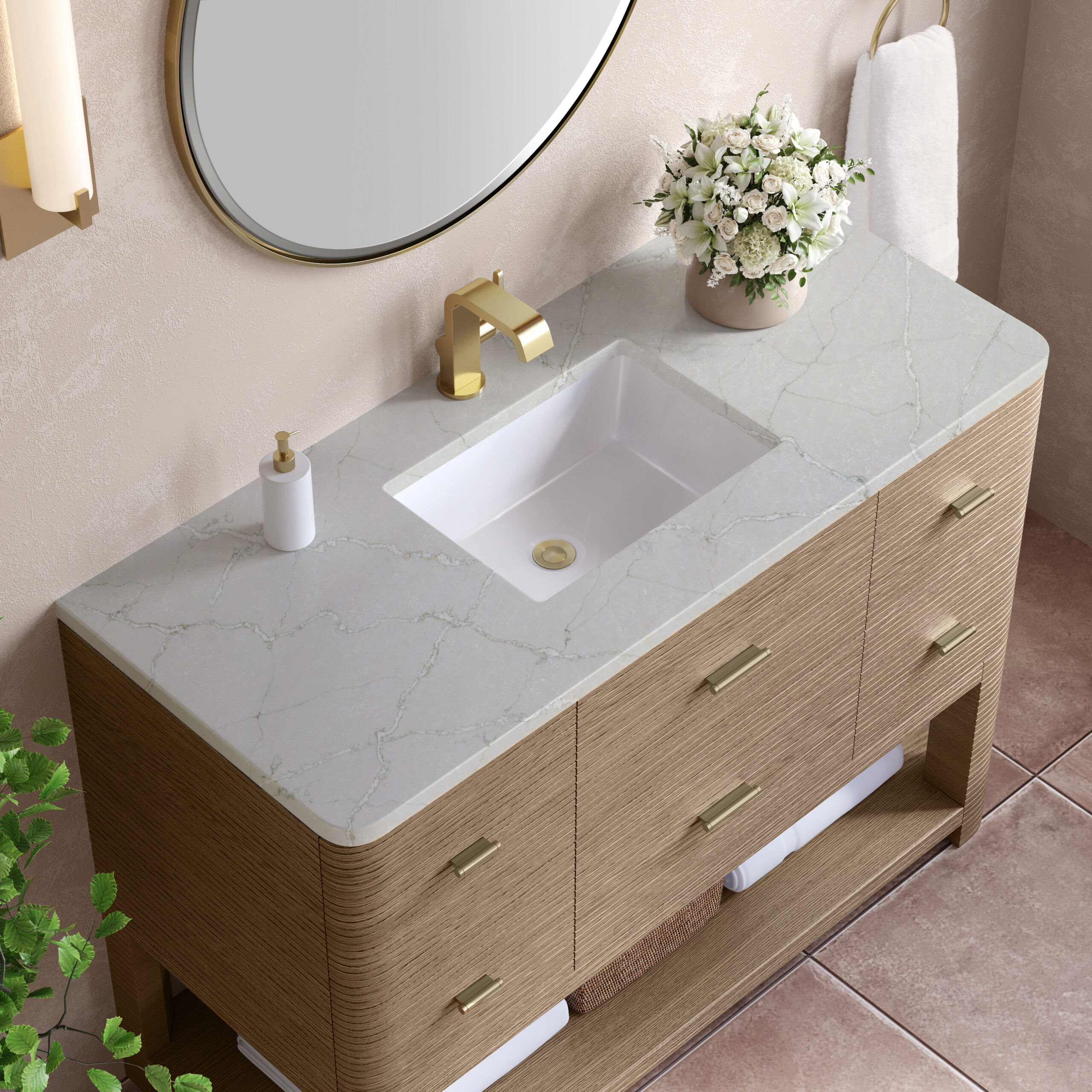 Lucian 48" Single Vanity, Pebble Oak w/ 3 CM Victorian Silver Quartz Top - Image 4