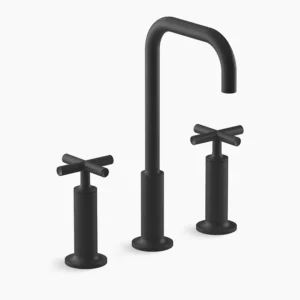 Kohler Purist Widespread bathroom sink faucet with Cross handles, 1.2 gpm – Matte Black