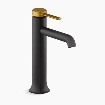 Kohler Occasion Tall single-handle bathroom sink faucet, 1.0 gpm - Matte Black with Moderne Brass