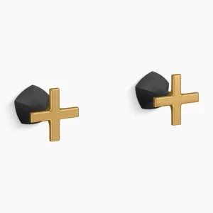 Kohler Occasion Wall-mount bathroom sink faucet Cross handle trim, 1.2 gpm – Matte Black with Moderne Brass