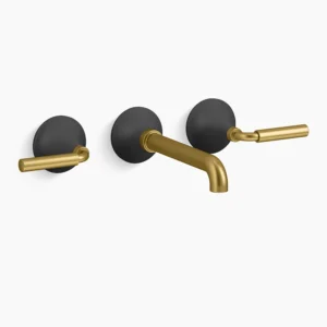 Kohler Tone Wall-mount bathroom sink faucet trim, 1.2 gpm – Matte Black with Moderne Brass
