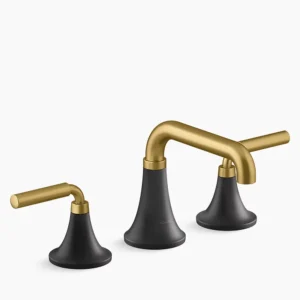 Kohler Tone Widespread bathroom sink faucet, 1.0 gpm – Matte Black with Moderne Brass