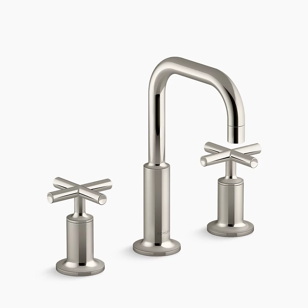Kohler Purist Widespread bathroom sink faucet with Cross handles, 1.2 gpm - Vibrant Polished Nickel