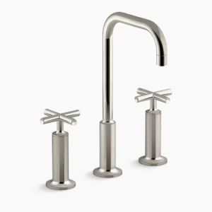 Kohler Purist Widespread bathroom sink faucet with Cross handles, 1.2 gpm – Vibrant Polished Nickel