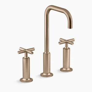 Kohler Purist Widespread bathroom sink faucet with Cross handles, 1.2 gpm – Vibrant Brushed Bronze