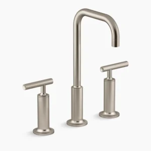 Kohler Purist Widespread bathroom sink faucet with Lever handles, 1.2 gpm – Vibrant Brushed Nickel