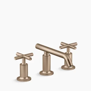 Kohler Purist Widespread bathroom sink faucet with Cross handles, 1.2 gpm – Vibrant Brushed Bronze