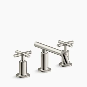 Kohler Purist Widespread bathroom sink faucet with Cross handles, 1.2 gpm – Vibrant Polished Nickel