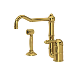 ROHL Acqui® Kitchen Faucet With Side Spray In Unlacquered Brass