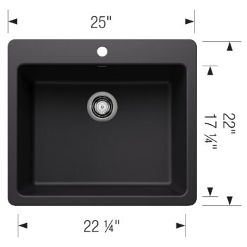 Blanco Liven SILGRANIT 25" Single Bowl Dual Mount Kitchen Sink - Coal Black - Image 3