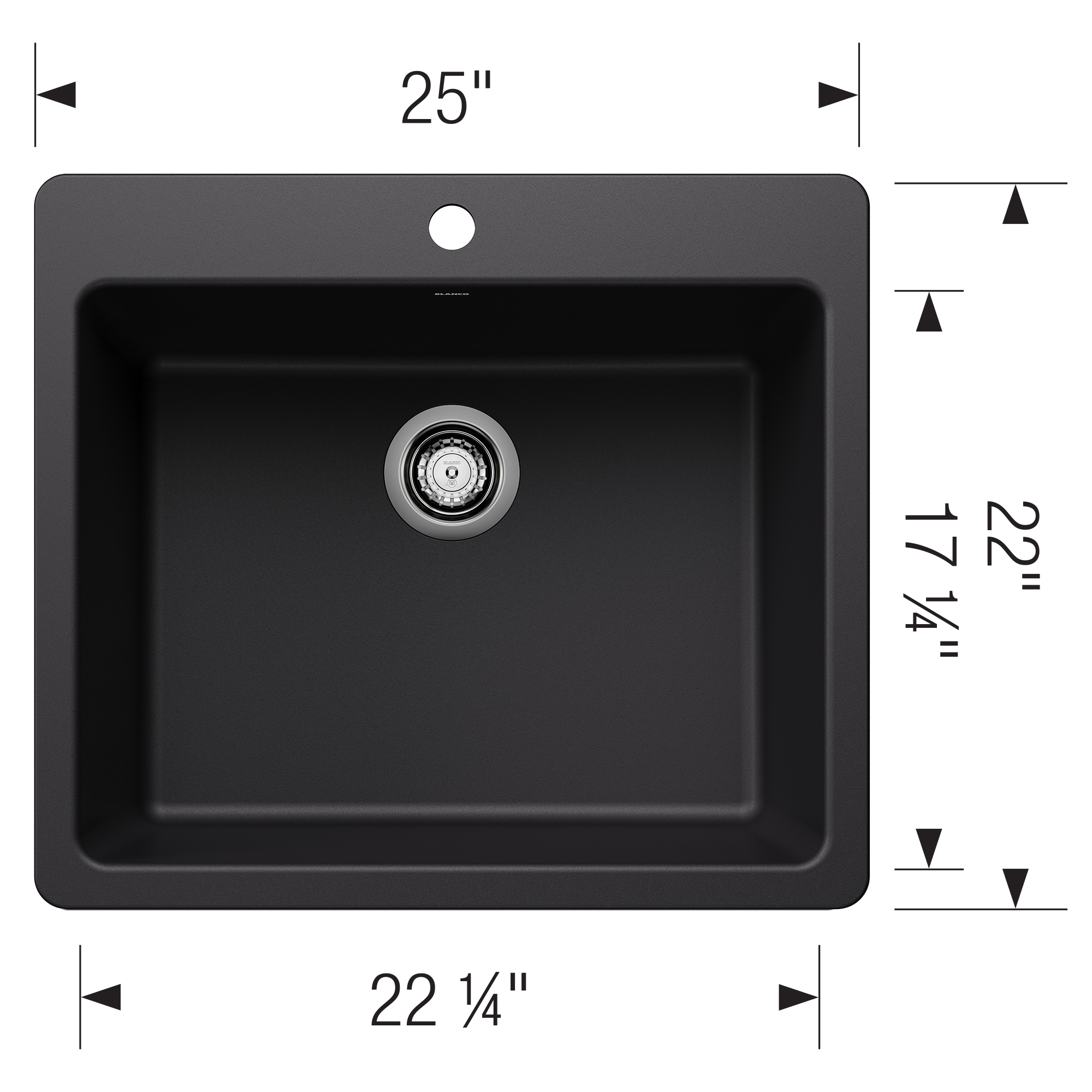 Blanco Liven SILGRANIT 25" Single Bowl Dual Mount Kitchen Sink - Coal Black - Image 3