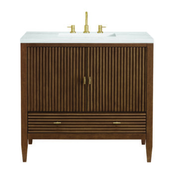 Myrrin 36" Vanity, Mid Century Walnut w/ 3 CM Arctic Fall Solid Surface Top