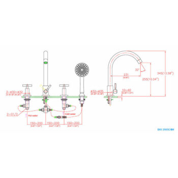Dawn® 4-hole Tub Filler with Personal Handshower and Cross Handles, Brushed Nickel - Image 2