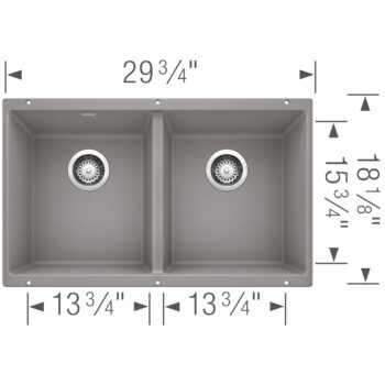 Blanco Precis SILGRANIT 29" 50/50 Double Bowl Undermount Kitchen Sink - Metallic Gray - Image 3