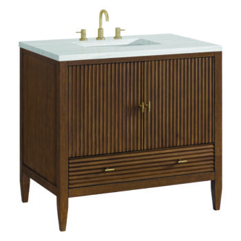 Myrrin 36" Vanity, Mid Century Walnut w/ 3 CM Arctic Fall Solid Surface Top - Image 6