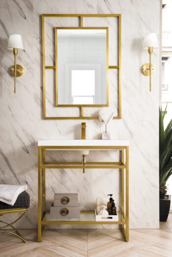 Boston 31.5" Single Console Vanity, Radiant Gold w/ White Glossy Composite Stone Top - Image 2