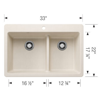 Blanco Liven SILGRANIT 33" 60/40 Double Bowl Dual Mount Kitchen Sink with Low Divide - Soft White - Image 3
