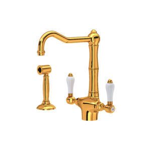 ROHL Acqui® Two Handle Kitchen Faucet With Side Spray In Italian Brass