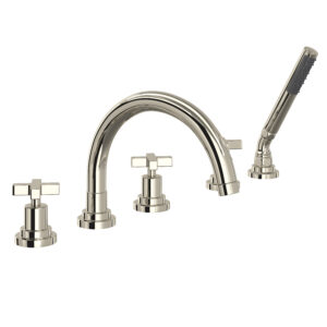 ROHL Lombardia® 5-Hole Deck Mount Tub Filler With C-Spout In Polished Nickel