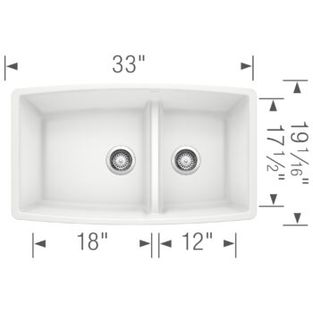 Blanco Performa SILGRANIT 33" 60/40 Double Bowl Undermount Kitchen Sink with Low Divide - White - Image 4