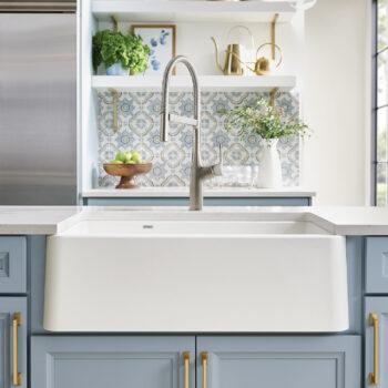 Blanco Ikon SILGRANIT 33" Double Bowl Apron-Front Farmhouse Sink with Low Divide - White - Image 2