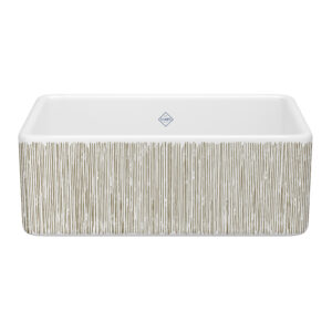 Shaws Shaker™ 30″ Single Bowl Farmhouse Apron Front Fireclay Kitchen Sink With Lines Design In Lines Gold