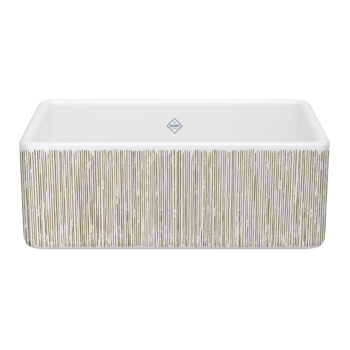 Shaws Shaker™ 30" Single Bowl Farmhouse Apron Front Fireclay Kitchen Sink With Lines Design In Lines Gold