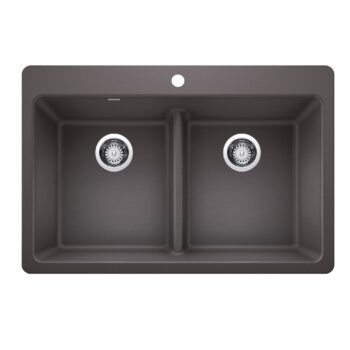 Blanco Liven SILGRANIT 33" 50/50 Double Bowl Dual Mount Kitchen Sink with Low Divide - Cinder