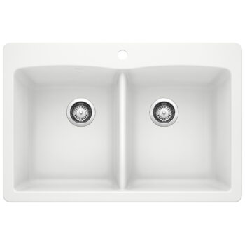 Blanco Diamond SILGRANIT 33" 50/50 Double Bowl Dual Mount Kitchen Sink - White
