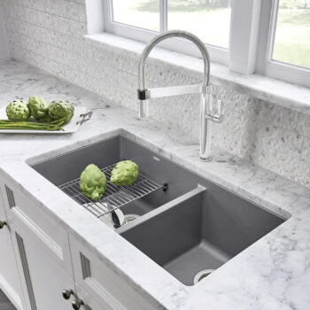Blanco Precis SILGRANIT 33" 60/40 Double Bowl Undermount Kitchen Sink - Metallic Gray - Image 3