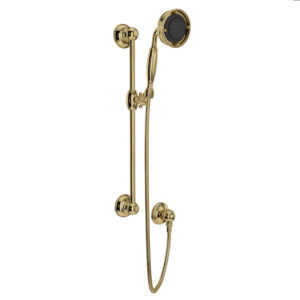 ROHL Handshower Set With 22″ Slide Bar and 3-Function Handshower In Unlacquered Brass