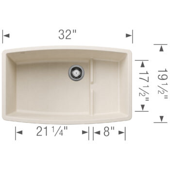Blanco Performa Cascade SILGRANIT 32" Single Bowl Undermount Kitchen Sink with Colander - Soft White - Image 3
