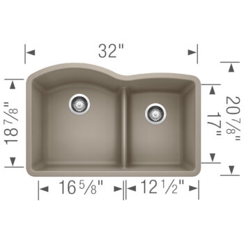 Blanco Diamond SILGRANIT 32" 60/40 Double Bowl Undermount Kitchen Sink with Low Divide - Truffle - Image 3
