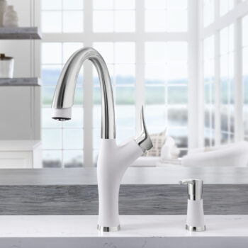 Blanco Artona Pull-Down Dual-Spray Kitchen Faucet 1.5 GPM - PVD Steel/White - Image 2